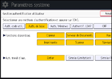 Illustration de l'écran du panneau de commande