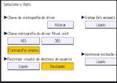 Ilustração da tela do painel de operação