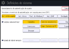 Ilustração da tela do painel de operação