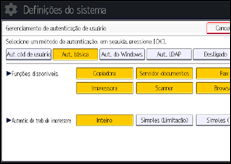 Ilustração da tela do painel de operação