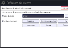 Ilustração da tela do painel de operação