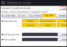 Ilustração da tela do painel de operação