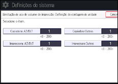 Ilustração da tela do painel de operação