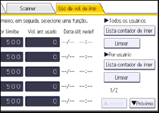 Ilustração da tela do painel de operação