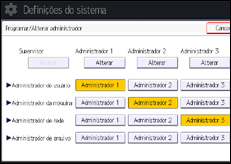 Ilustração da tela do painel de operação