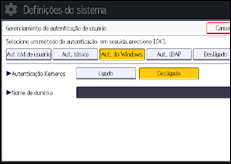 Ilustração da tela do painel de operação