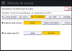 Ilustração da tela do painel de operação