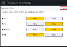 Ilustração da tela do painel de operação