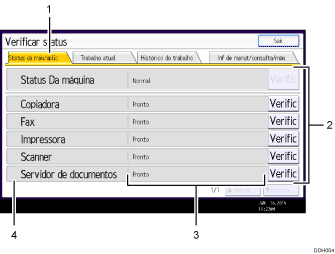 Ilustração de chamada numerada da tela do painel de operação