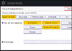 Illustration af skærmbilledet på betjeningspanelet