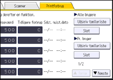 Illustration af skærmbilledet på betjeningspanelet