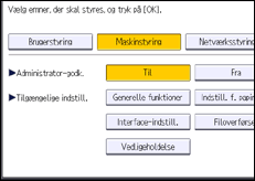 Illustration af skærmbilledet på betjeningspanelet