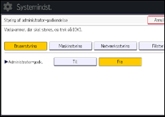 Illustration af skærmbilledet på betjeningspanelet