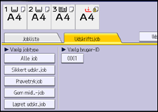 Illustration af skærmbilledet på betjeningspanelet