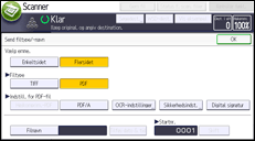 Illustration af skærmbilledet på betjeningspanelet