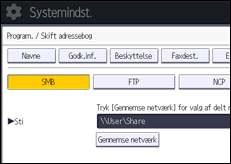 Illustration af skærmbilledet på betjeningspanelet