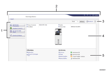 Απεικόνιση οθόνης προγράμματος περιήγησης με αριθμημένες επεξηγήσεις