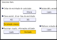 Ilustração do ecrã do painel de operação