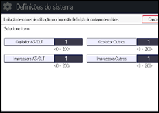 Ilustração do ecrã do painel de operação