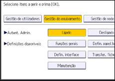 Ilustração do ecrã do painel de operação