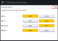 Ilustração do ecrã do painel de operação