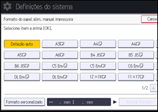 Ilustração do ecrã do painel de operação