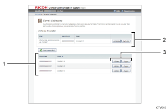  Illustration de l'écran du navigateur Web avec légende numérotée