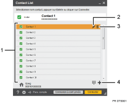 Illustration avec légendes numérotées de l'écran de l'application