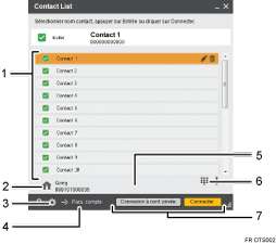 Illustration avec légendes numérotées de l'écran de l'application