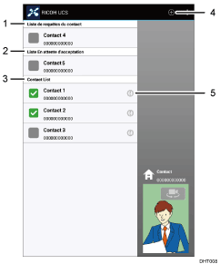 Illustration avec légendes numérotées de l'écran de l'application