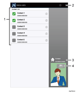 Illustration avec légendes numérotées de l'écran de l'application