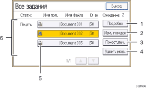 Иллюстрация экрана операционной панели с пронумерованными сносками