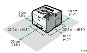 Illustration des Platzbedarfs für die Installation