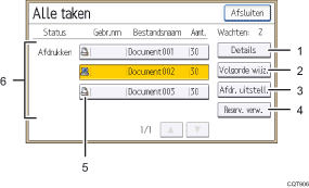 Genummerde afbeelding van het scherm van het bedieningspaneel