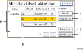Genummerde afbeelding van het scherm van het bedieningspaneel