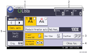 Ilustración con llamadas numeradas de la pantalla del panel de operaciones