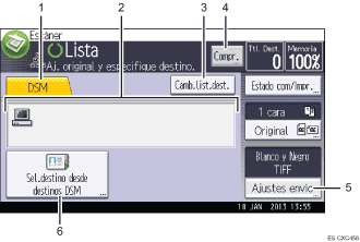 Ilustración con llamadas numeradas de la pantalla del panel de operaciones