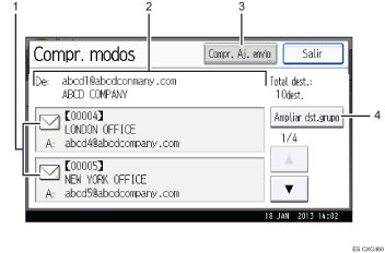 Ilustración con llamadas numeradas de la pantalla del panel de operaciones