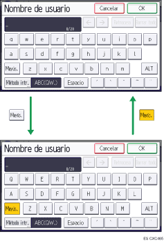 Ilustracción de la pantalla de introducción de caracteres
