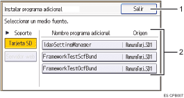 Ilustración con llamadas numeradas de la pantalla del panel de operaciones