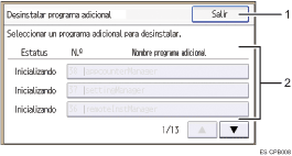 Ilustración con llamadas numeradas de la pantalla del panel de operaciones