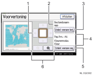 Genummerde afbeelding van het scherm van het bedieningspaneel