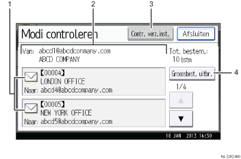 Genummerde afbeelding van het scherm van het bedieningspaneel