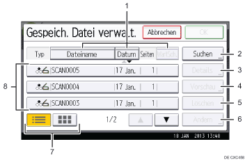 Nummerierte Abbildung Bedienfeld-Display