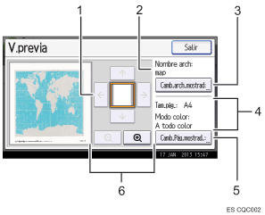 Ilustración con llamadas numeradas de la pantalla del panel de operaciones