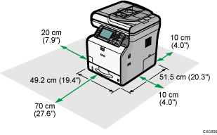 Illustration du dégagement recommandé pour l'installation