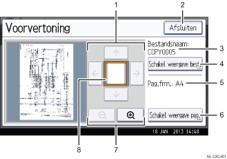 Genummerde afbeelding van het scherm van het bedieningspaneel