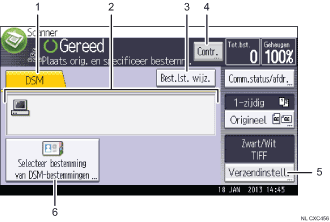 Genummerde afbeelding van het scherm van het bedieningspaneel