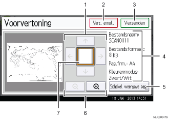 Genummerde afbeelding van het scherm van het bedieningspaneel