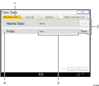 Operation panel screen numbered callout illustration
